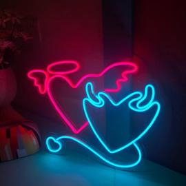 Angel & Demon In Love Heart LED Neon Art