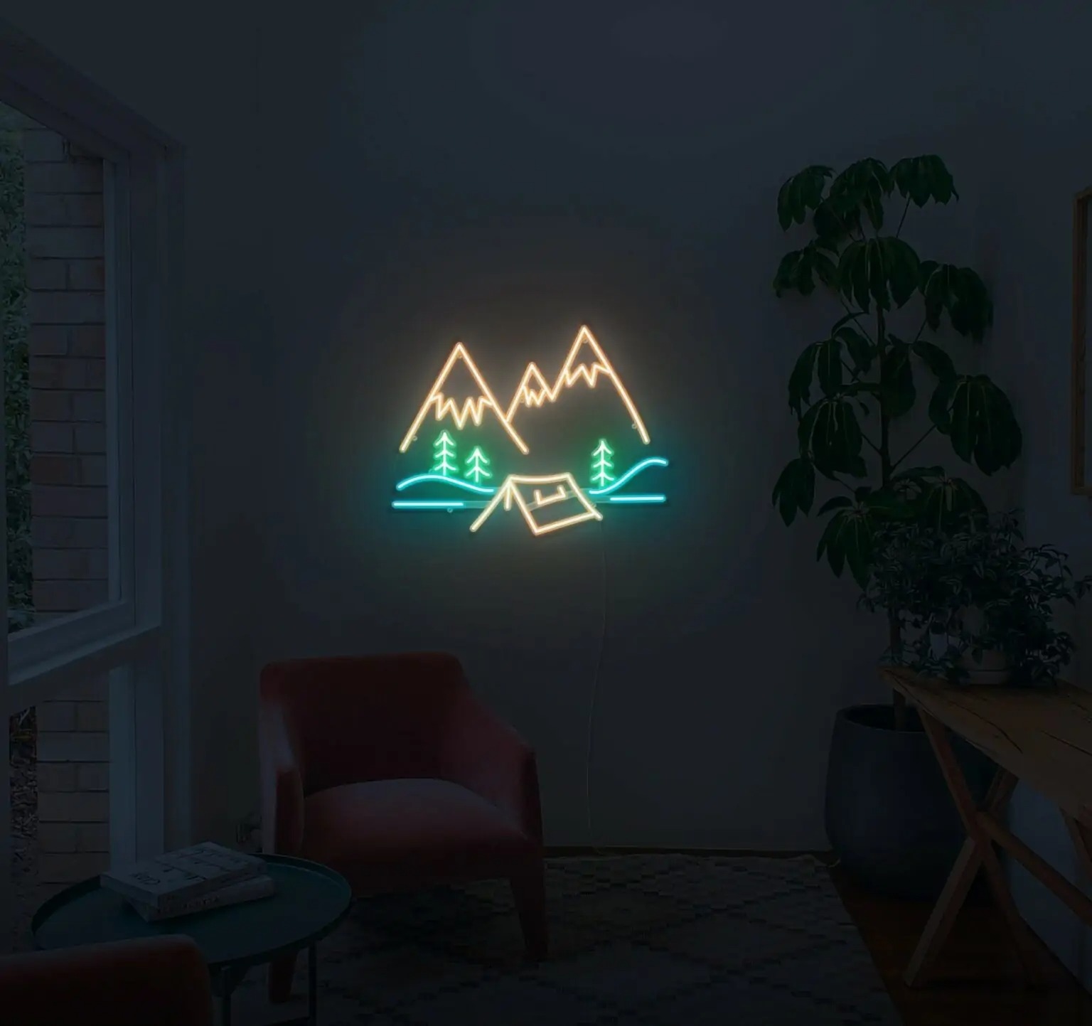 Mountain Camping Neon Sign